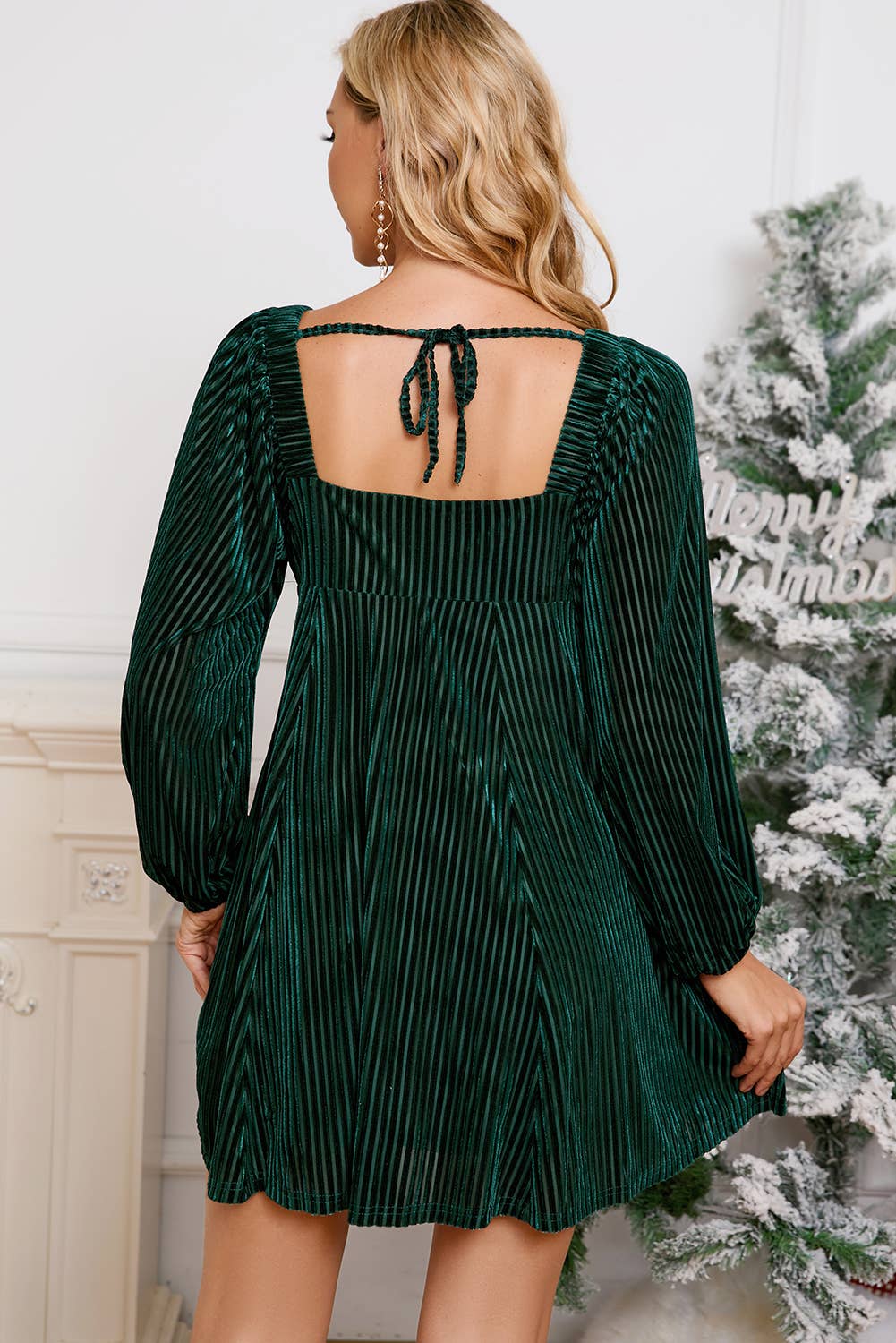 Velvet Corded Tie Back Babydoll Mini Dress