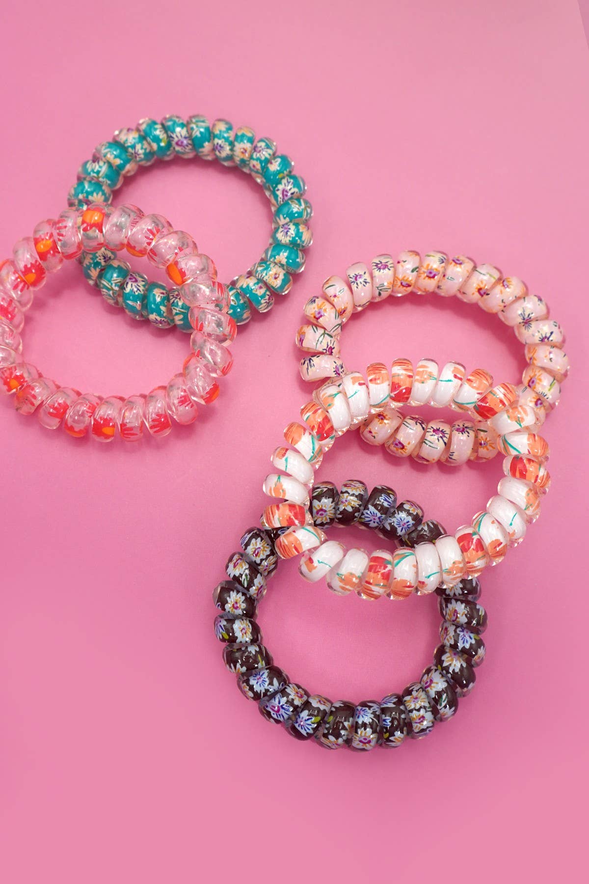 MIX  FLOWER FLORAL SET OF 5  COIL HAIR TIES