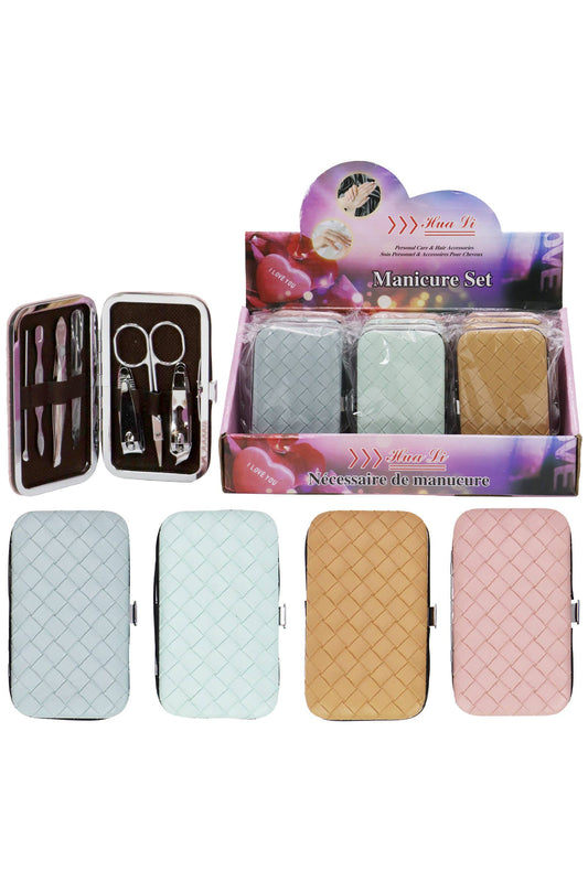 Basket Weave Vegan Leather 7 Pcs Nailcare Kit