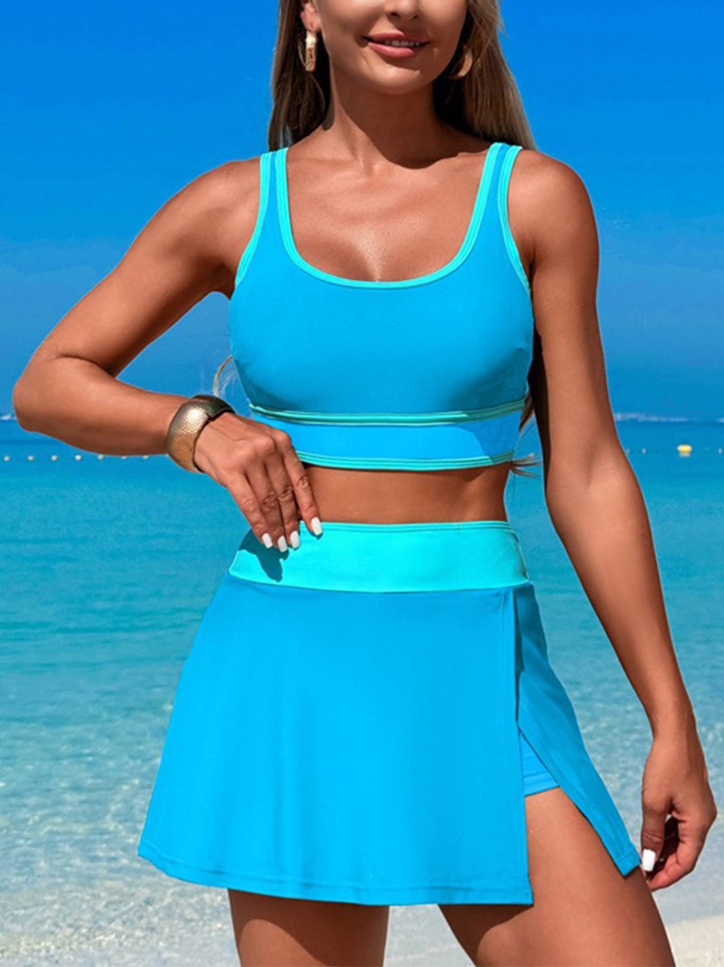Color Blocked Split Swimsuit