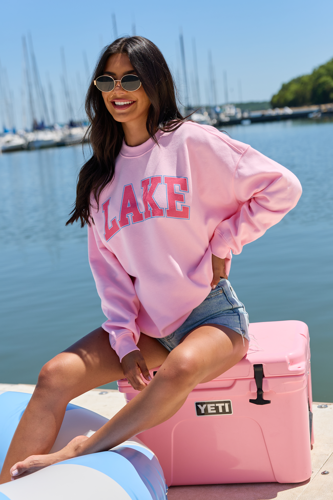 Pink Lily Lake Block Light Pink Graphic Sweatshirt