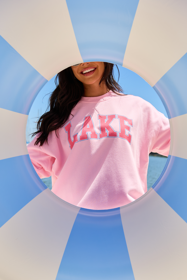 Pink Lily Lake Block Light Pink Graphic Sweatshirt