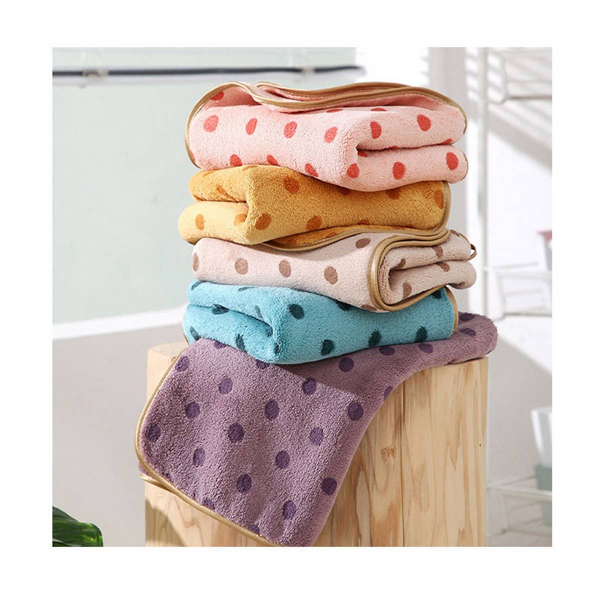 CORAL FLEECE POLKA DOT ABSORBENT FACE TOWEL - Khaki