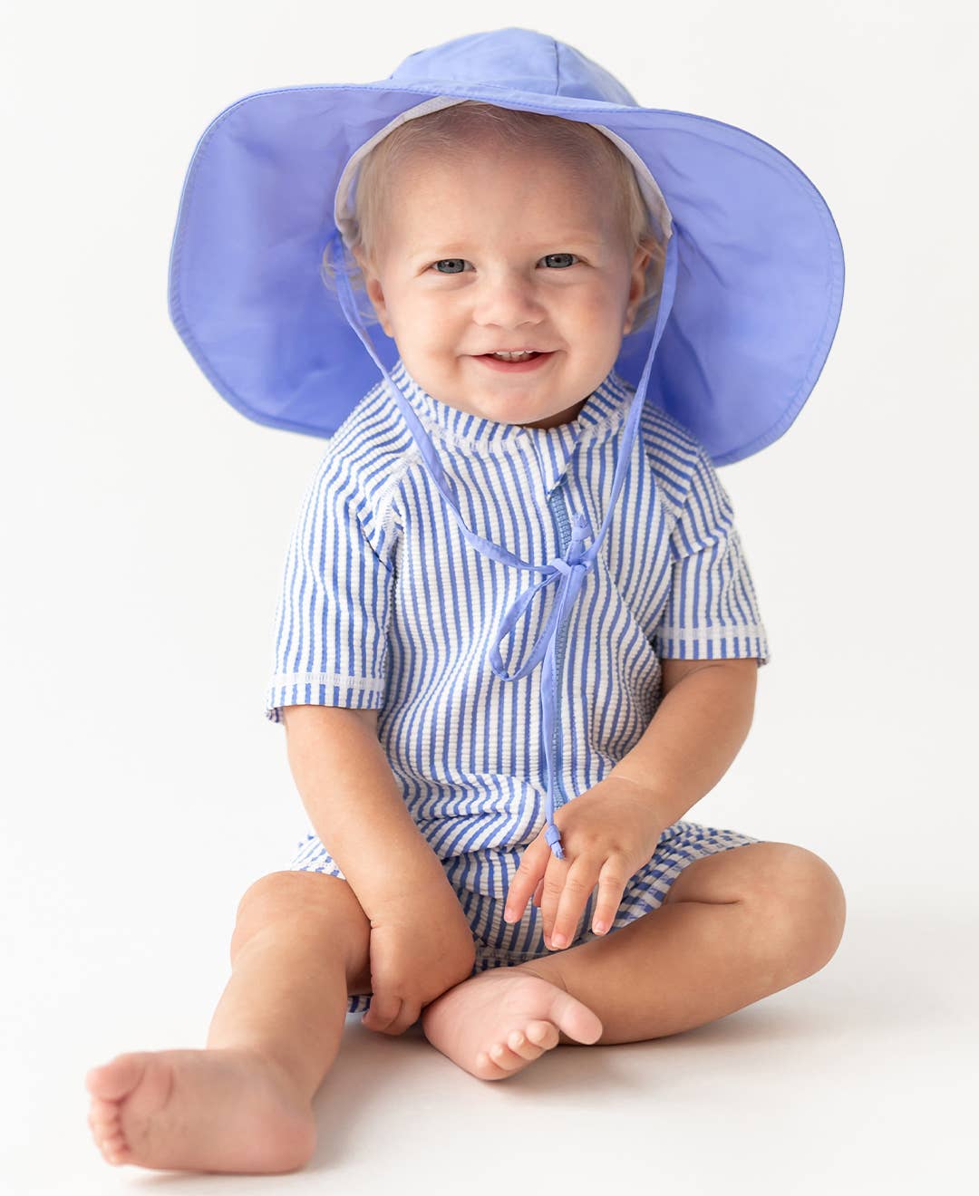 Baby Boys Periwinkle Blue Seersucker Short Sleeve One Piece Rash Guard Swimsuit