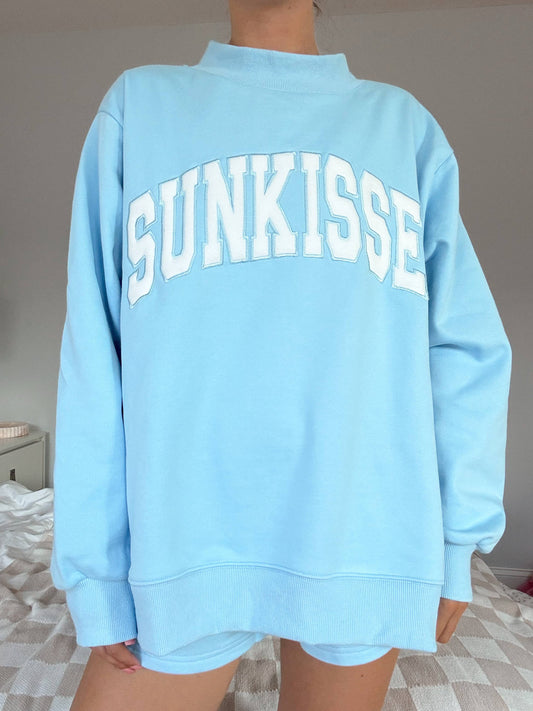 Sunkissed Coconut Berry Blue Varsity Sunkissed Embroidered Mockneck Sweatshirt 100% Cotton