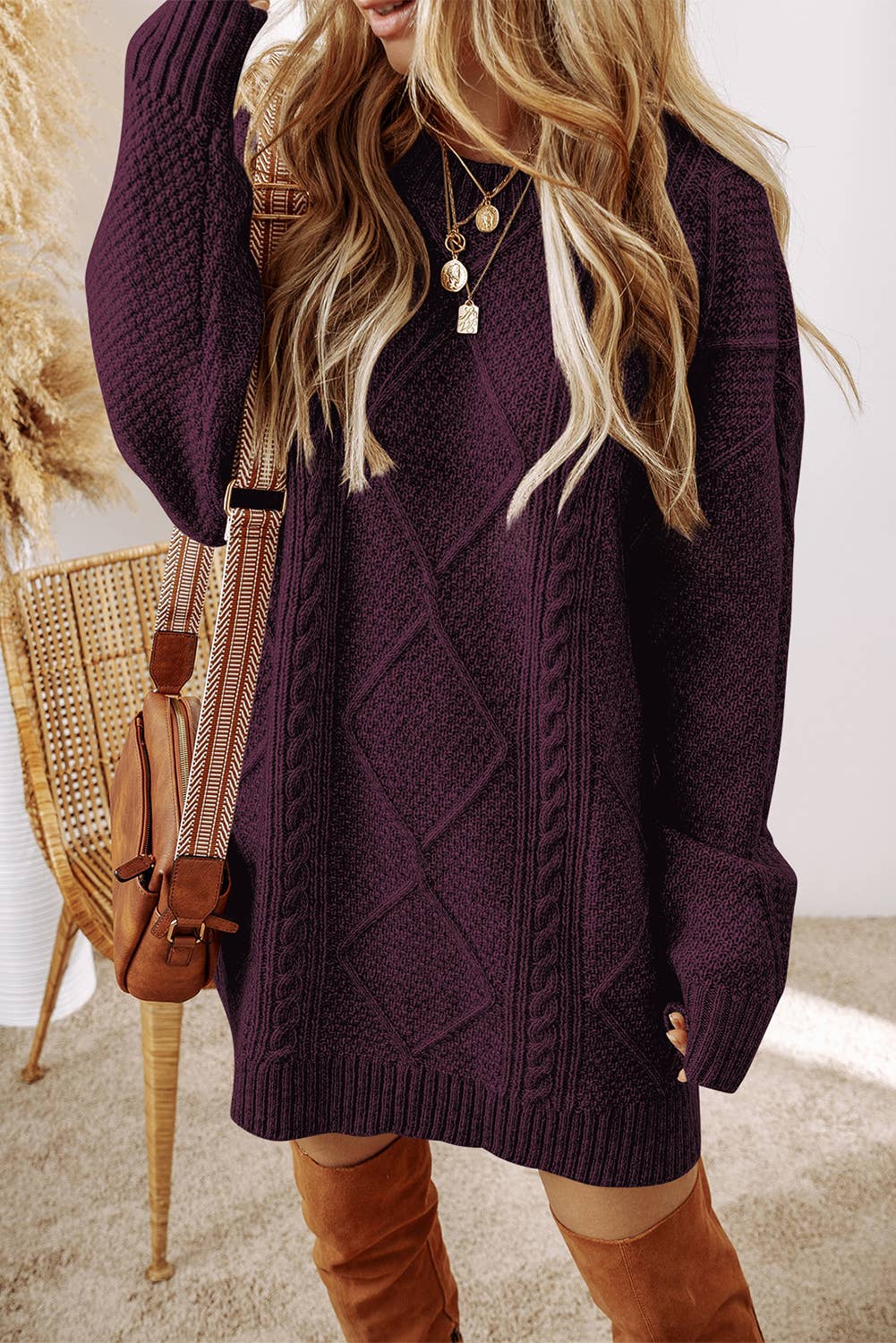 Grace Cable Knit Loose Fit Knit Sweater Dress
