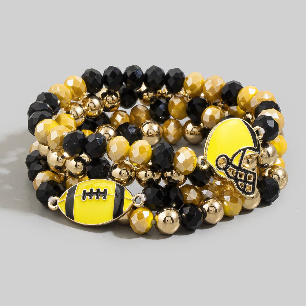Enamel Football Charm Crystal Bead Bracelet - Red and Black