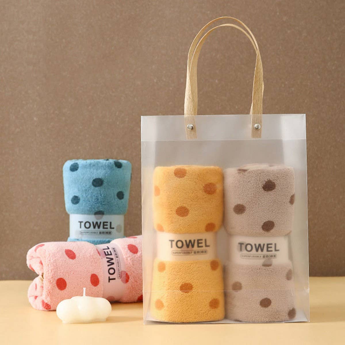 CORAL FLEECE POLKA DOT ABSORBENT FACE TOWEL - Khaki