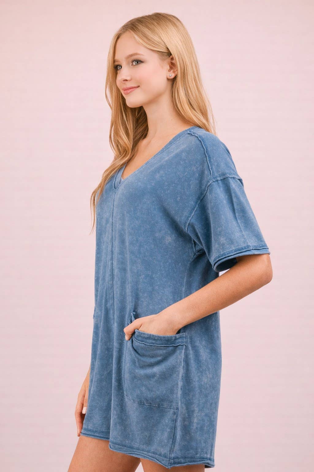 Mineral Washed Oversized Casual Knit Romper