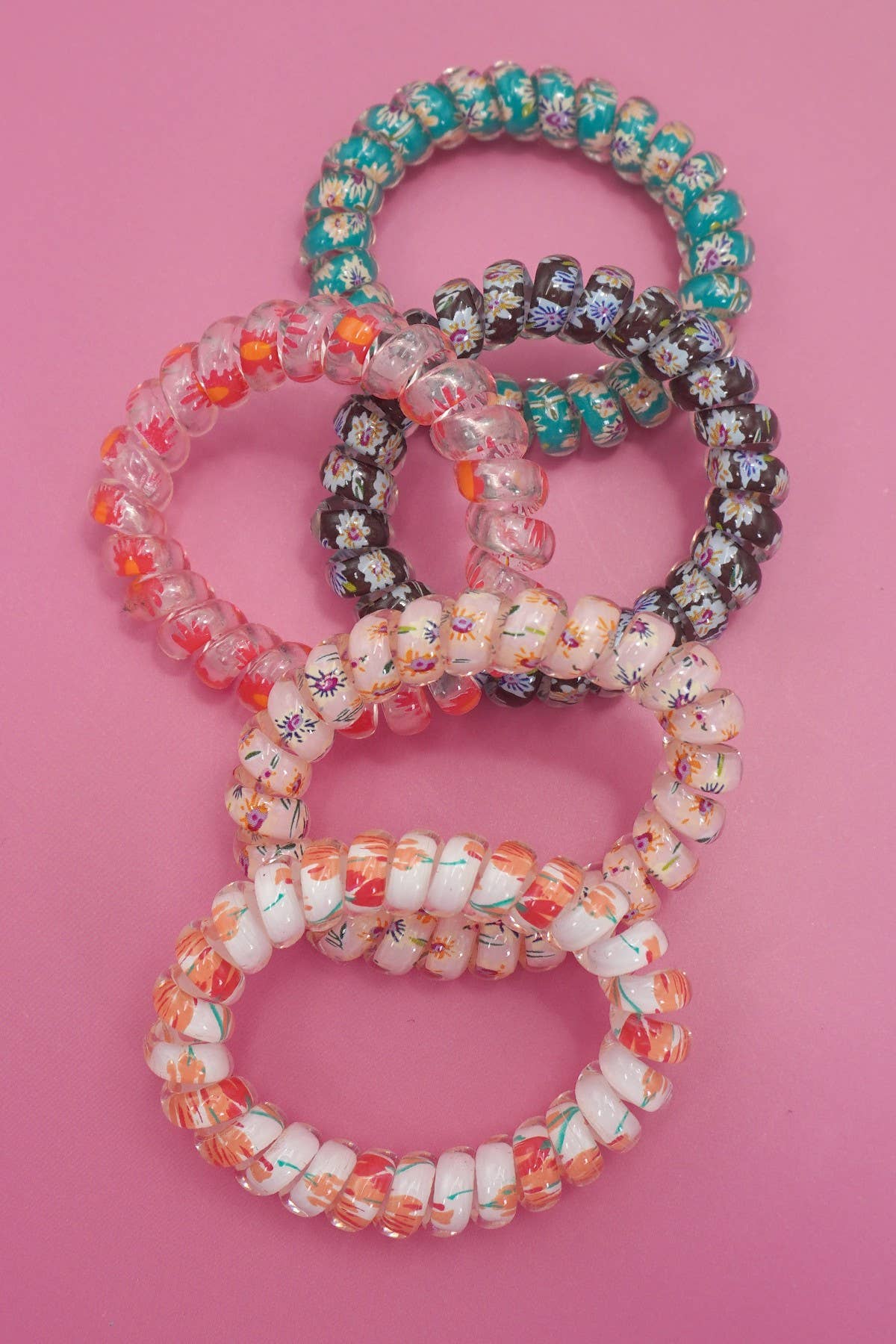 MIX  FLOWER FLORAL SET OF 5  COIL HAIR TIES
