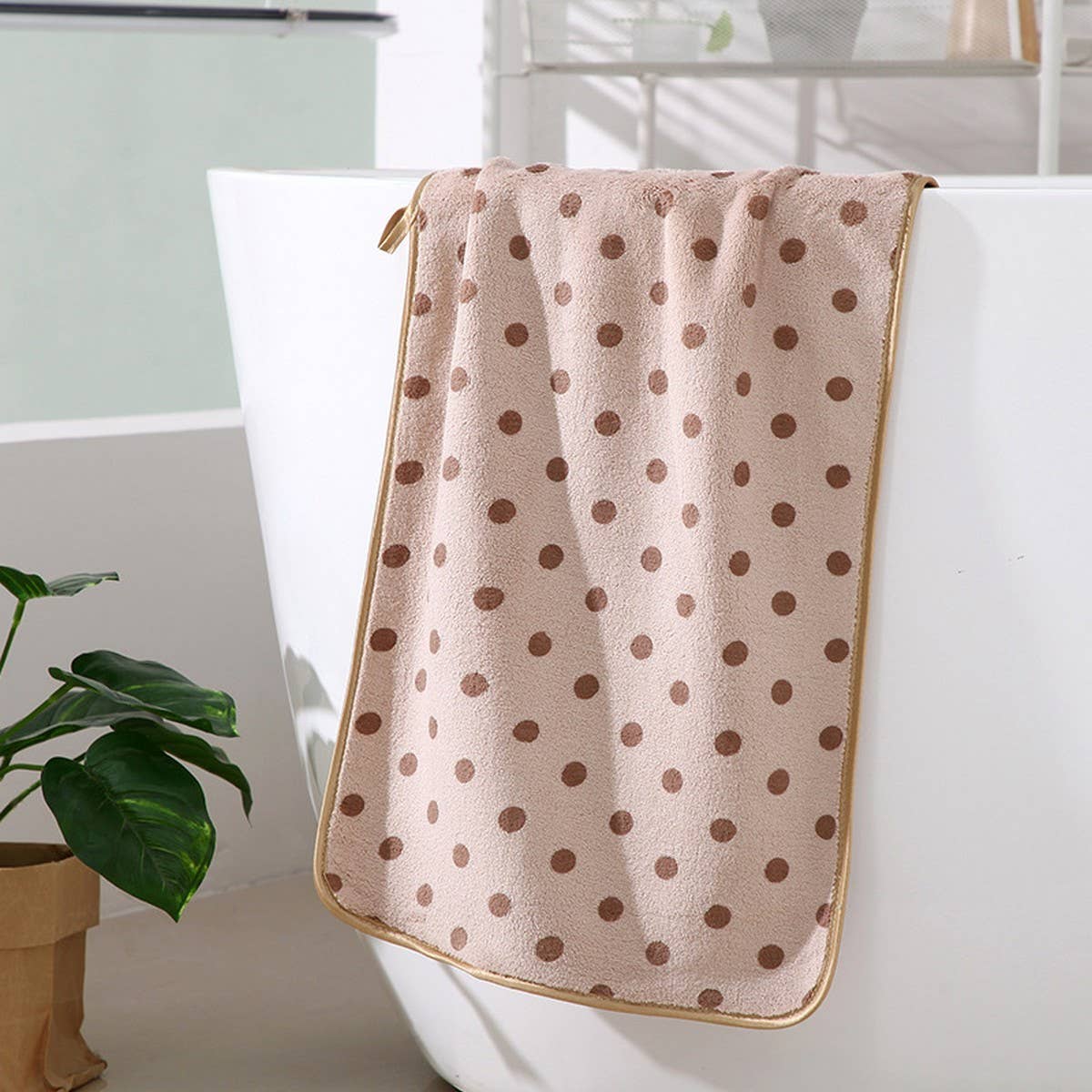 CORAL FLEECE POLKA DOT ABSORBENT FACE TOWEL - Khaki