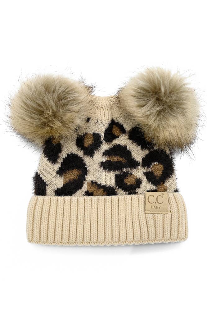 C.C Baby Leopard Double Pom Beanie Hat