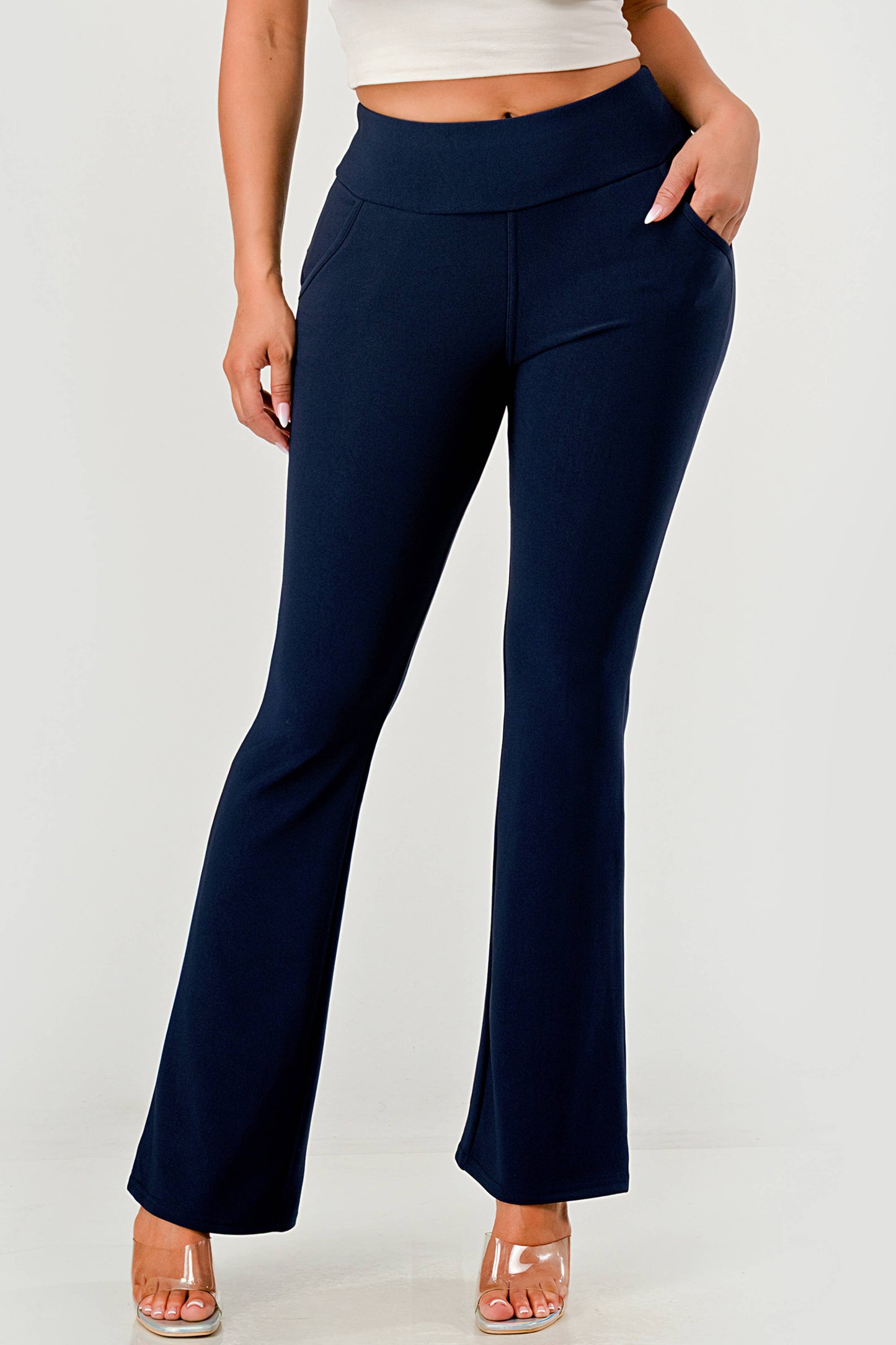 Womens Tummy Control Butt Sculpting Flare Pants With Pockets - Red