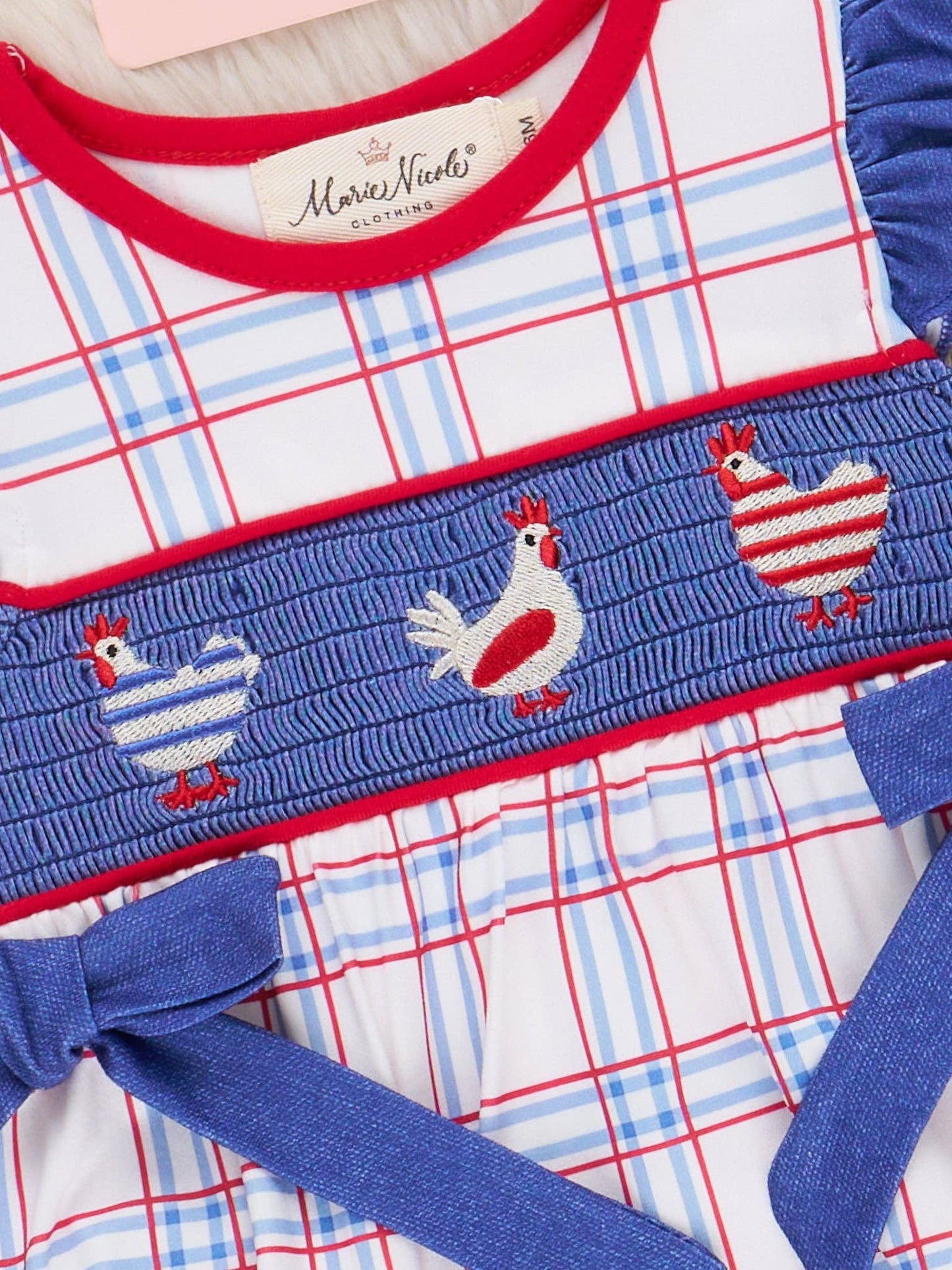 Patriotic Chickens Smocked Ruffle Bubble