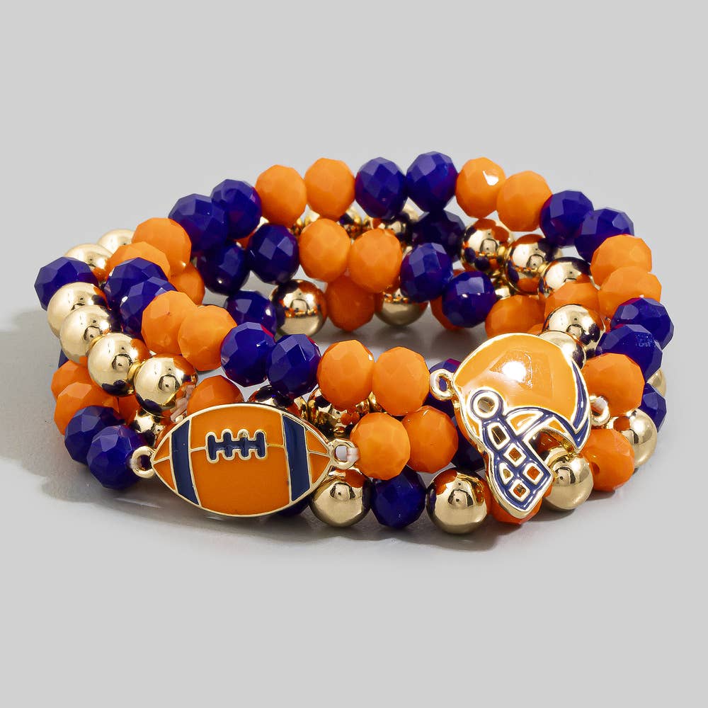 Enamel Football Charm Crystal Bead Bracelet - Red and Black