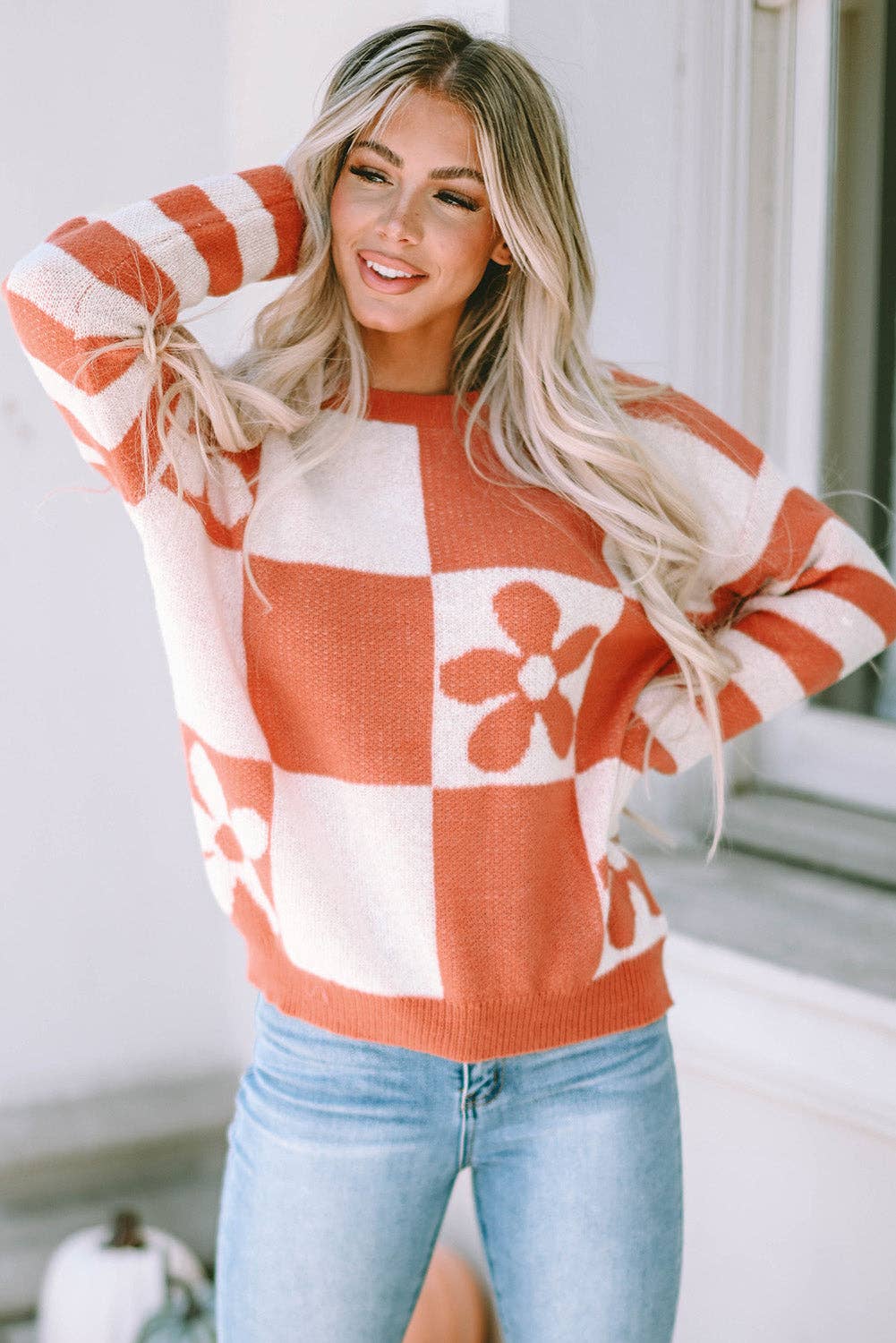 Checker Floral Stripe Patchwork Sweater