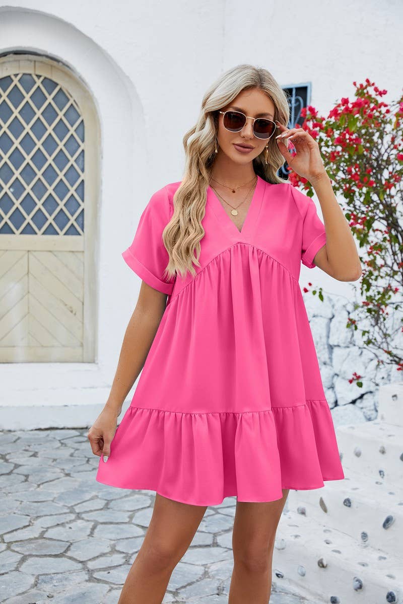 V Neck Tiered Short Sleeve Dress