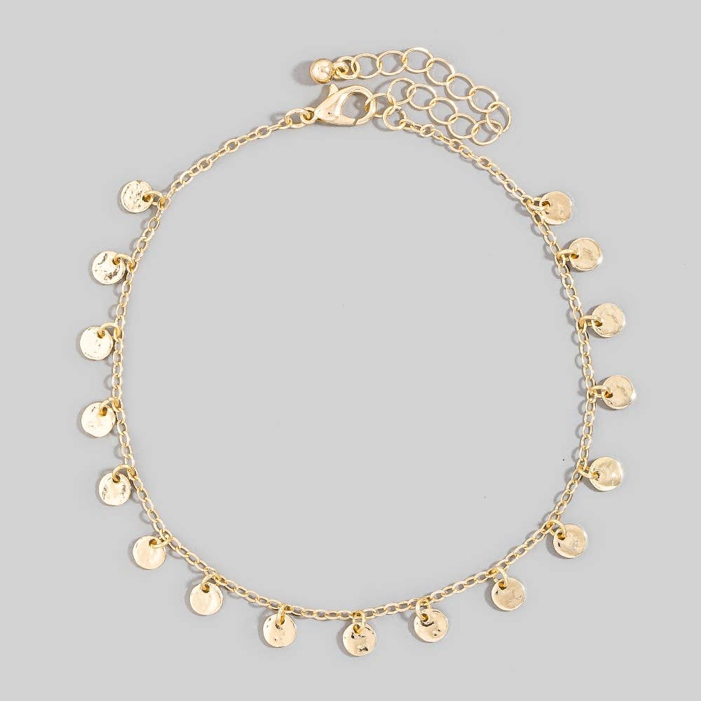Mini Hammered Coins Chain Anklet - Silver