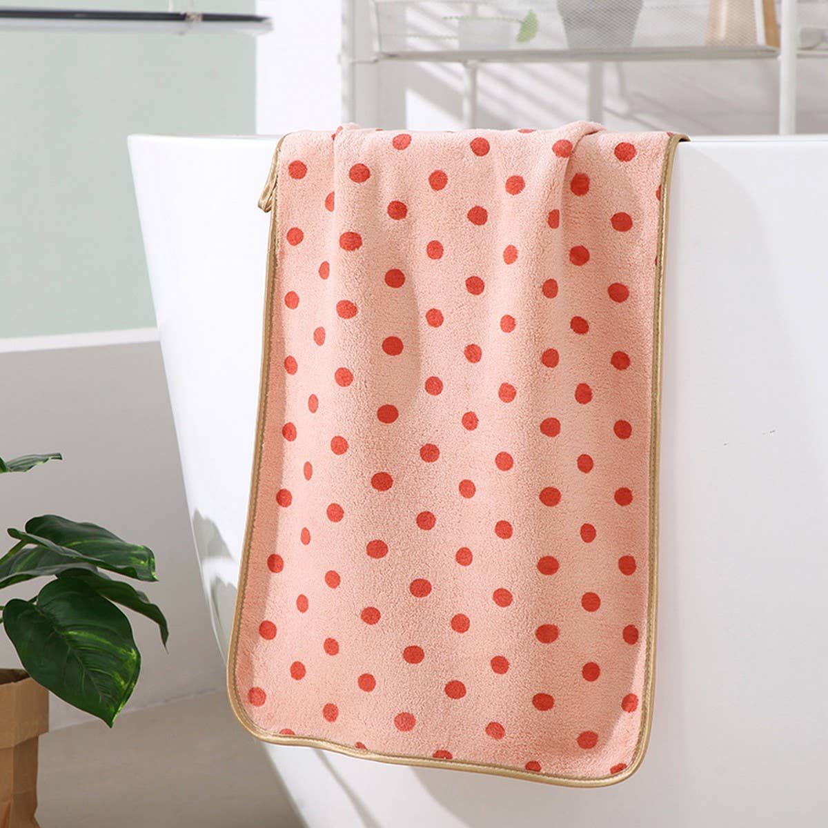 CORAL FLEECE POLKA DOT ABSORBENT FACE TOWEL - Khaki