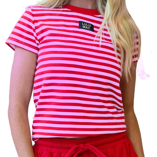 Lulu Mac STRIPE BABY DOLL TOP SS-RED/PINK