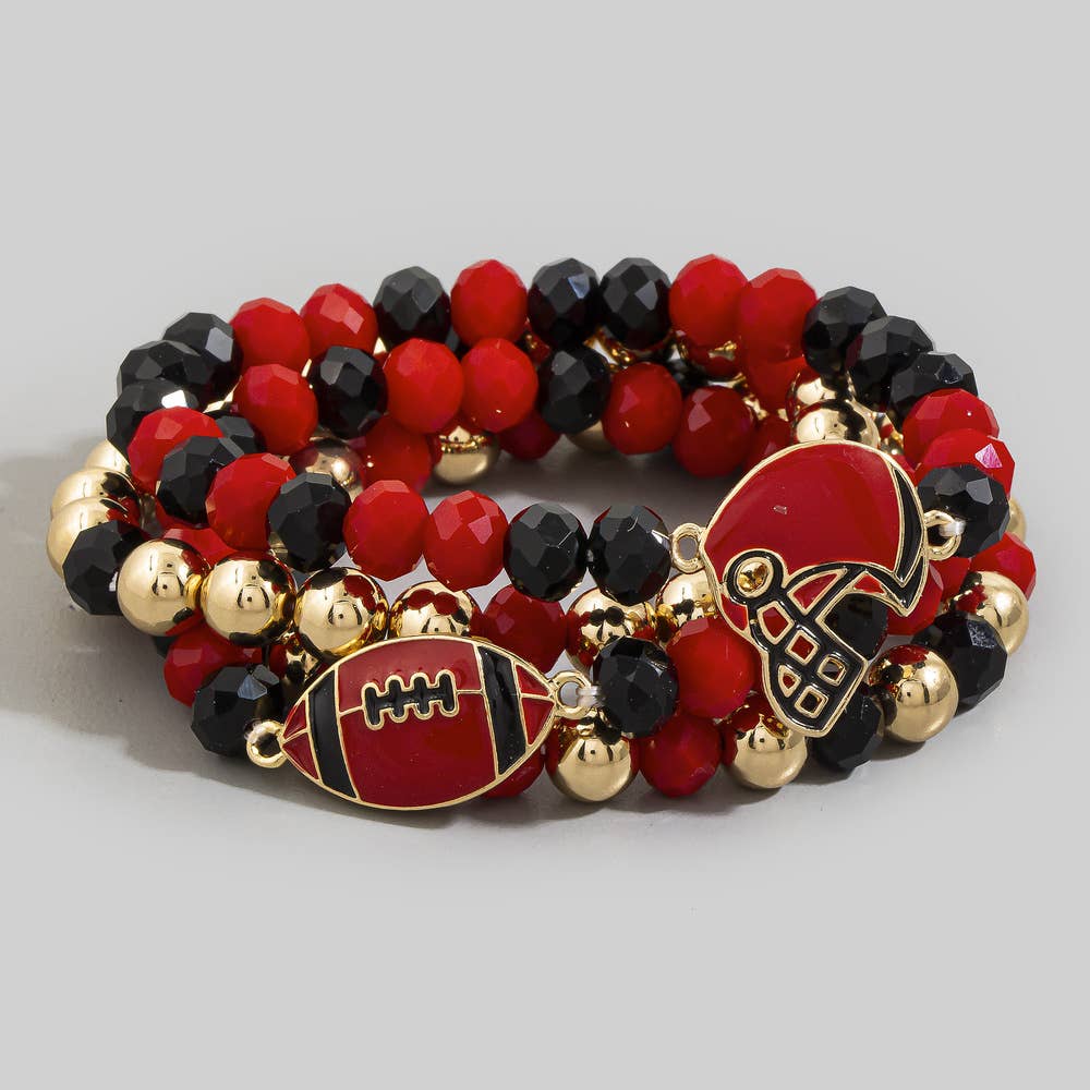 Enamel Football Charm Crystal Bead Bracelet - Red and Black