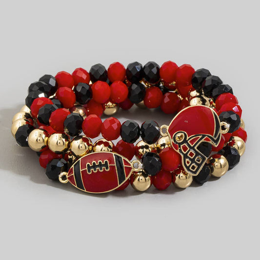 Enamel Football Charm Crystal Bead Bracelet - Red and Black