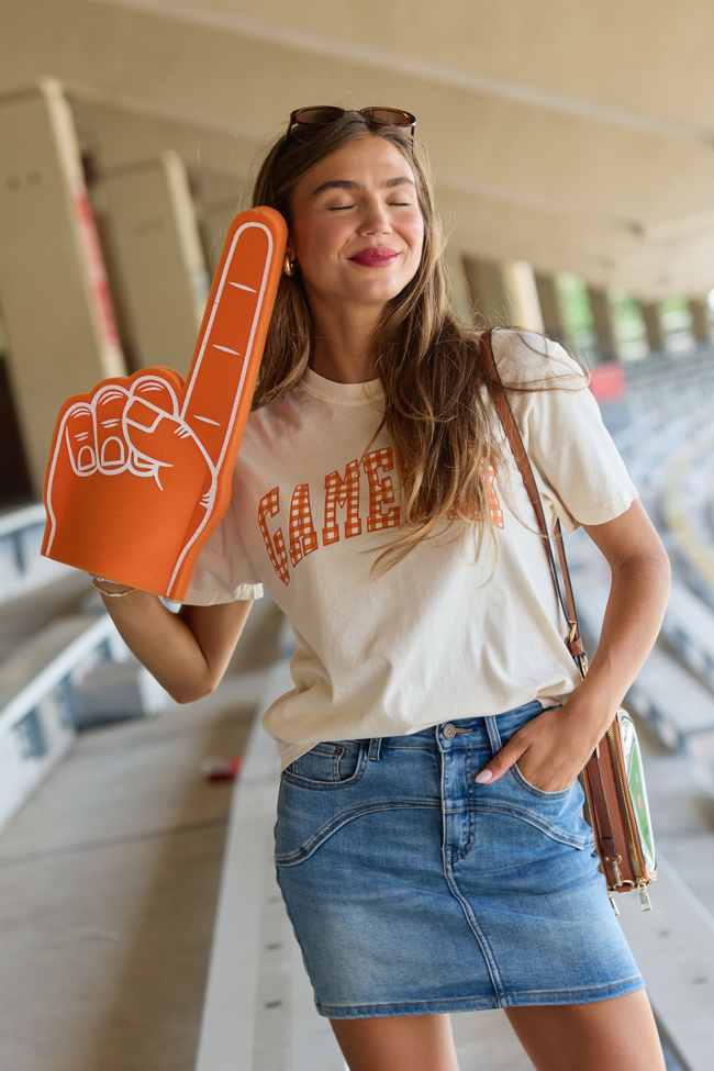 Pink Lily Gameday Orange Gingham Ivory Graphic Tee