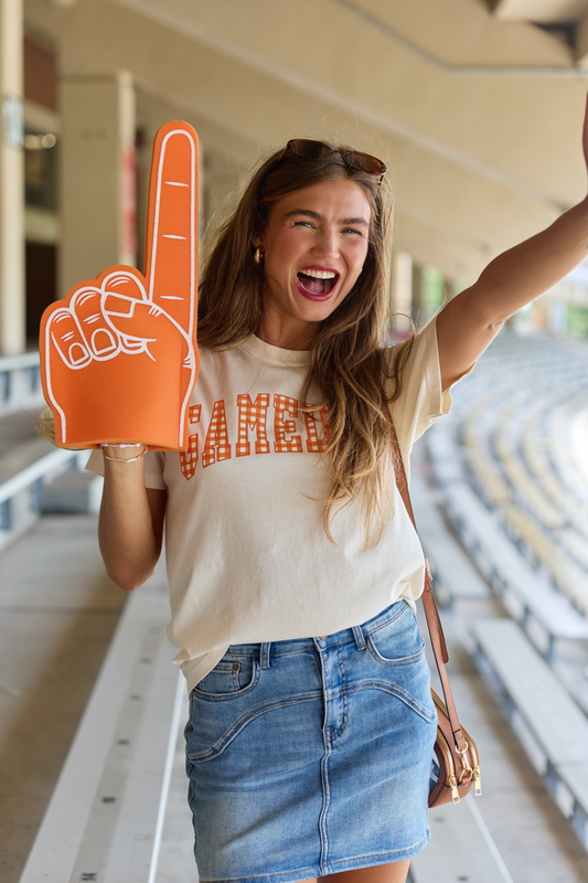 Pink Lily Gameday Orange Gingham Ivory Graphic Tee
