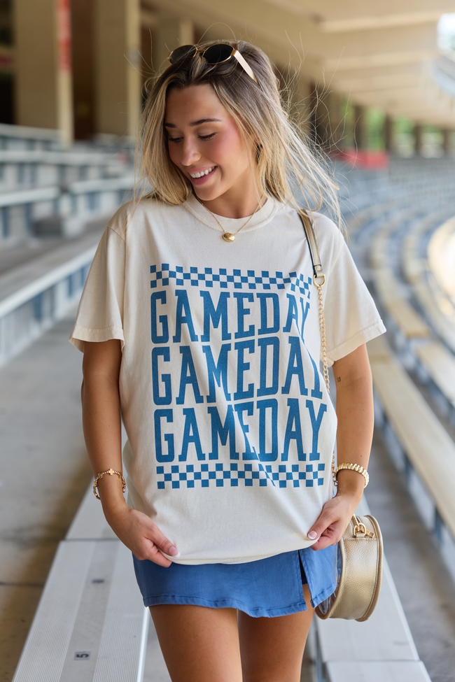 Pink Lily Checkered Gameday Navy Repeat Ivory Graphic Tee