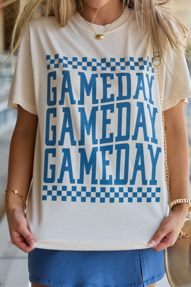 Pink Lily Checkered Gameday Navy Repeat Ivory Graphic Tee