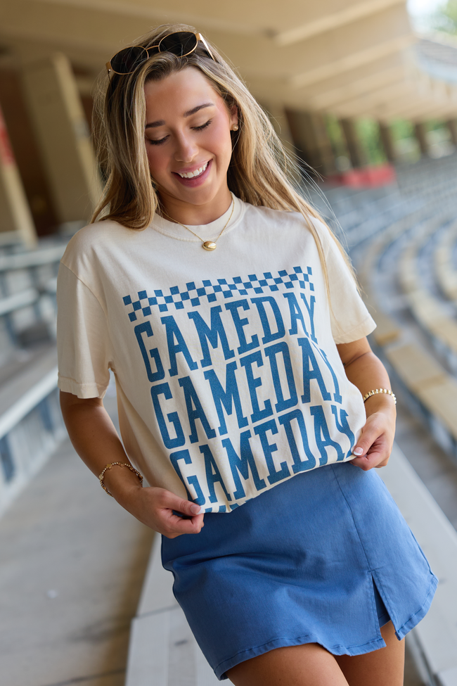 Pink Lily Checkered Gameday Navy Repeat Ivory Graphic Tee