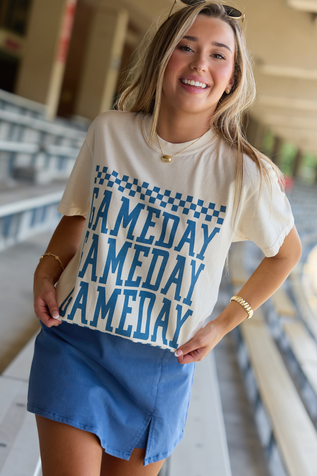 Pink Lily Checkered Gameday Navy Repeat Ivory Graphic Tee