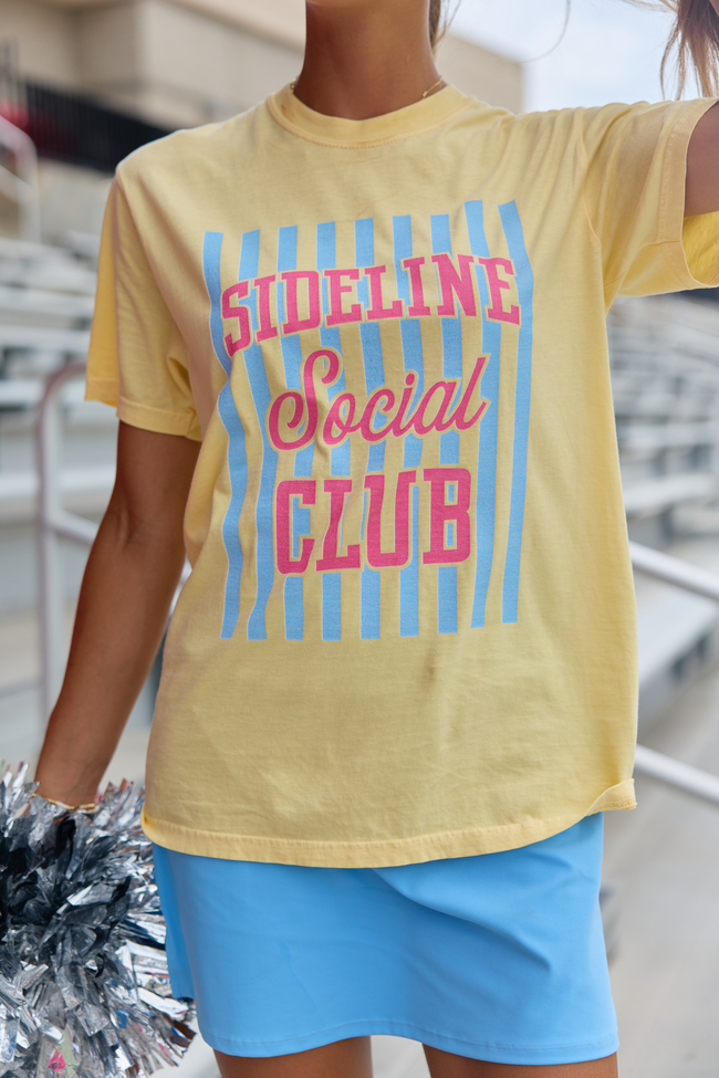 Pink Lily Sideline Social Club Striped Yellow Graphic Tee