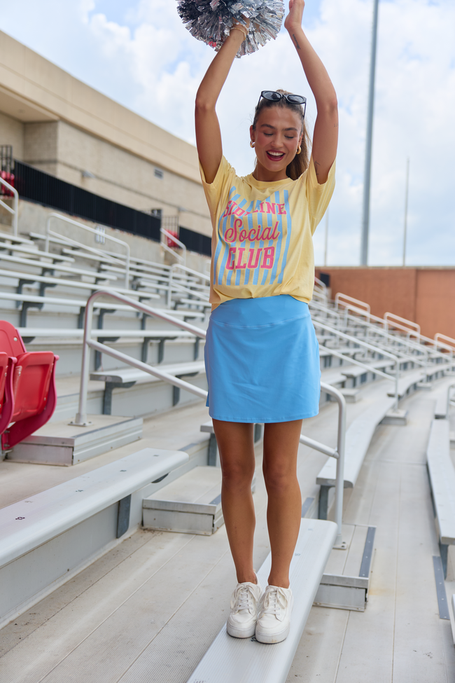 Pink Lily Sideline Social Club Striped Yellow Graphic Tee