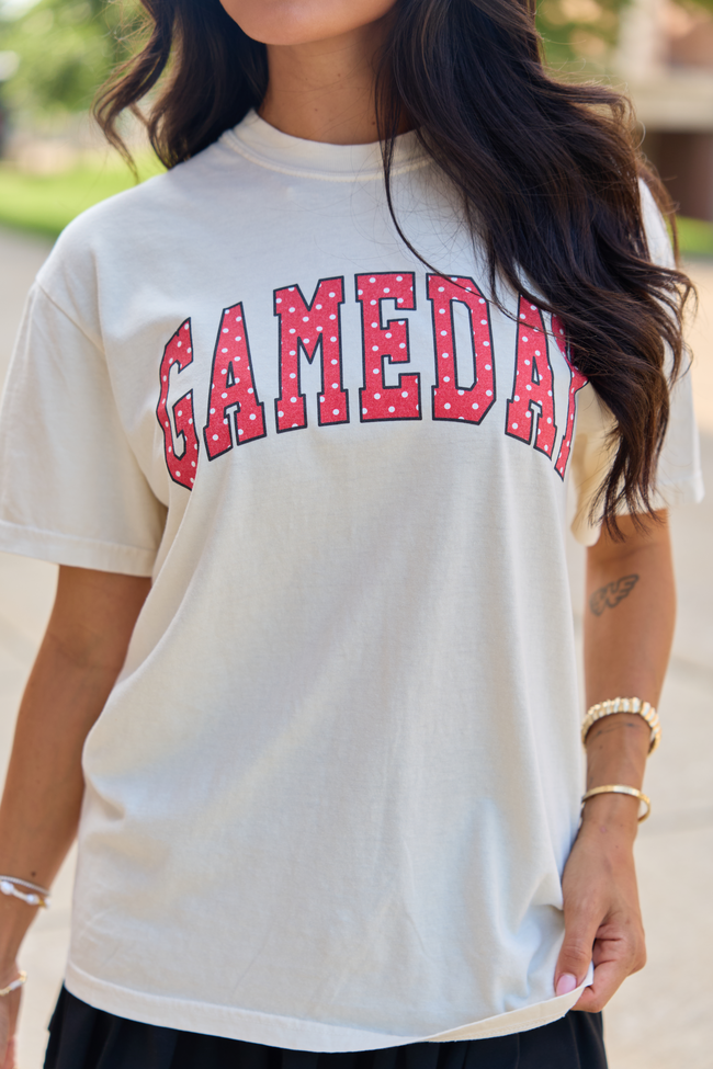 Pink Lily Gameday Red Polka Dot Ivory Graphic Tee