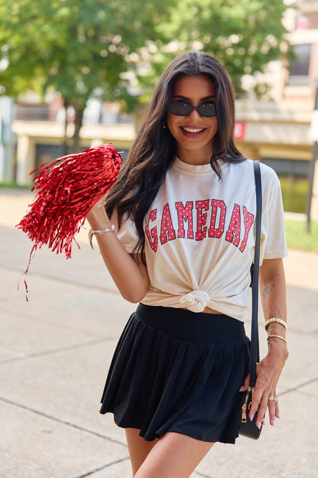 Pink Lily Gameday Red Polka Dot Ivory Graphic Tee