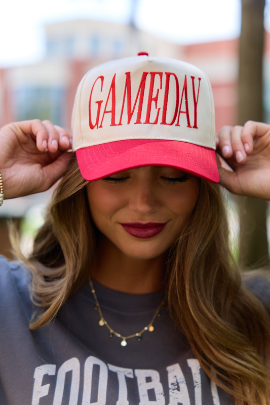 Pink Lily It's Gameday Red Embroidered Trucker Hat