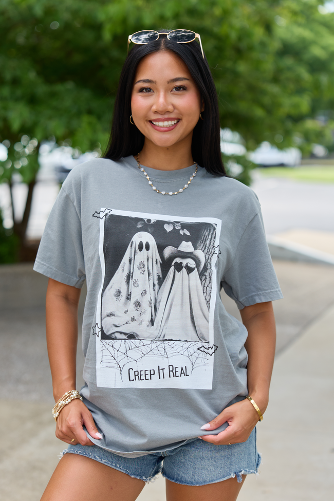 Pink Lily Creep It Real Grey Graphic Tee