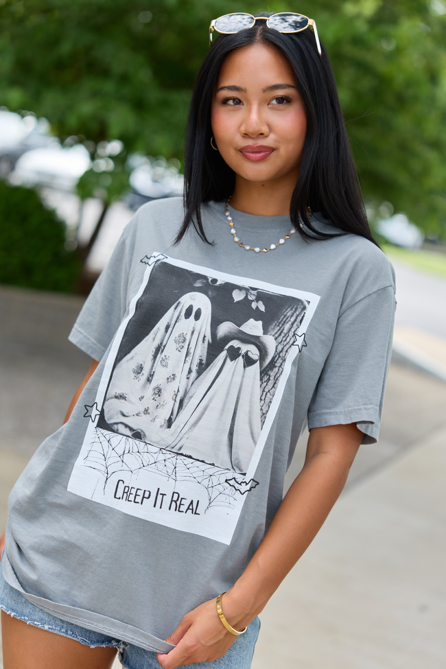 Pink Lily Creep It Real Grey Graphic Tee