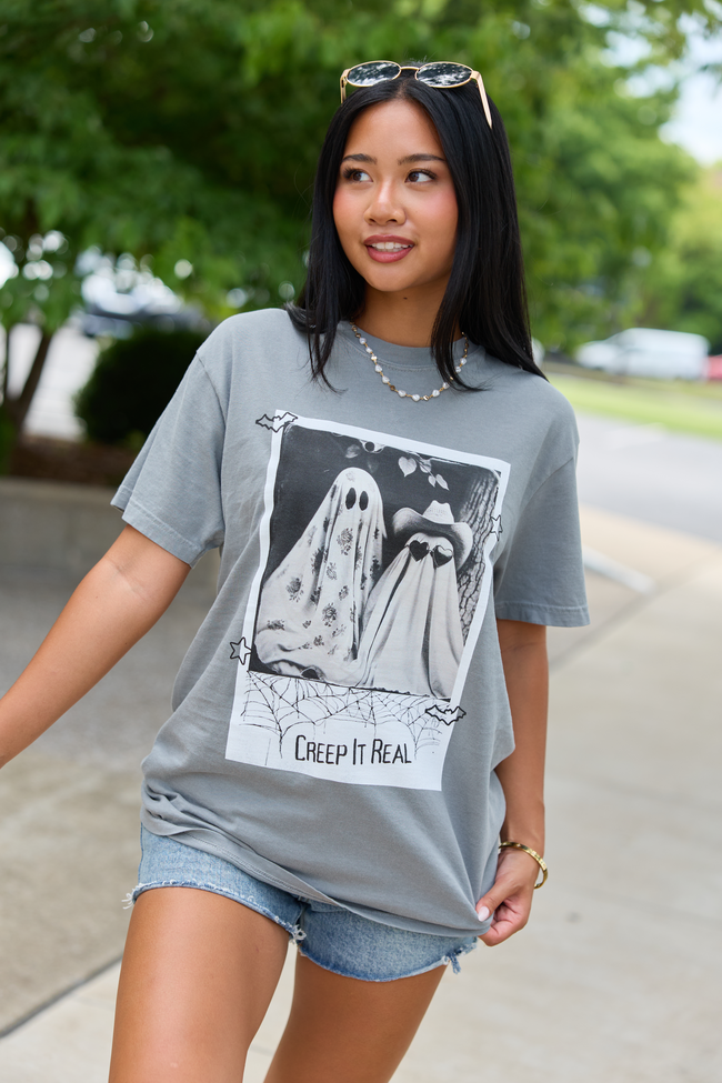 Pink Lily Creep It Real Grey Graphic Tee