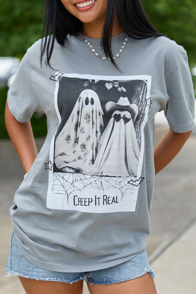 Pink Lily Creep It Real Grey Graphic Tee