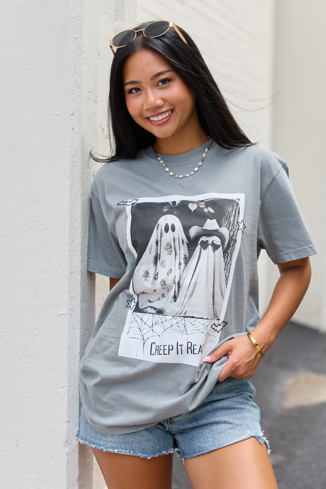 Pink Lily Creep It Real Grey Graphic Tee