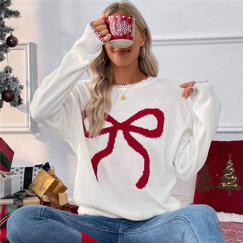 Loose-Fit Long Sleeve Round Neck Christmas Sweater