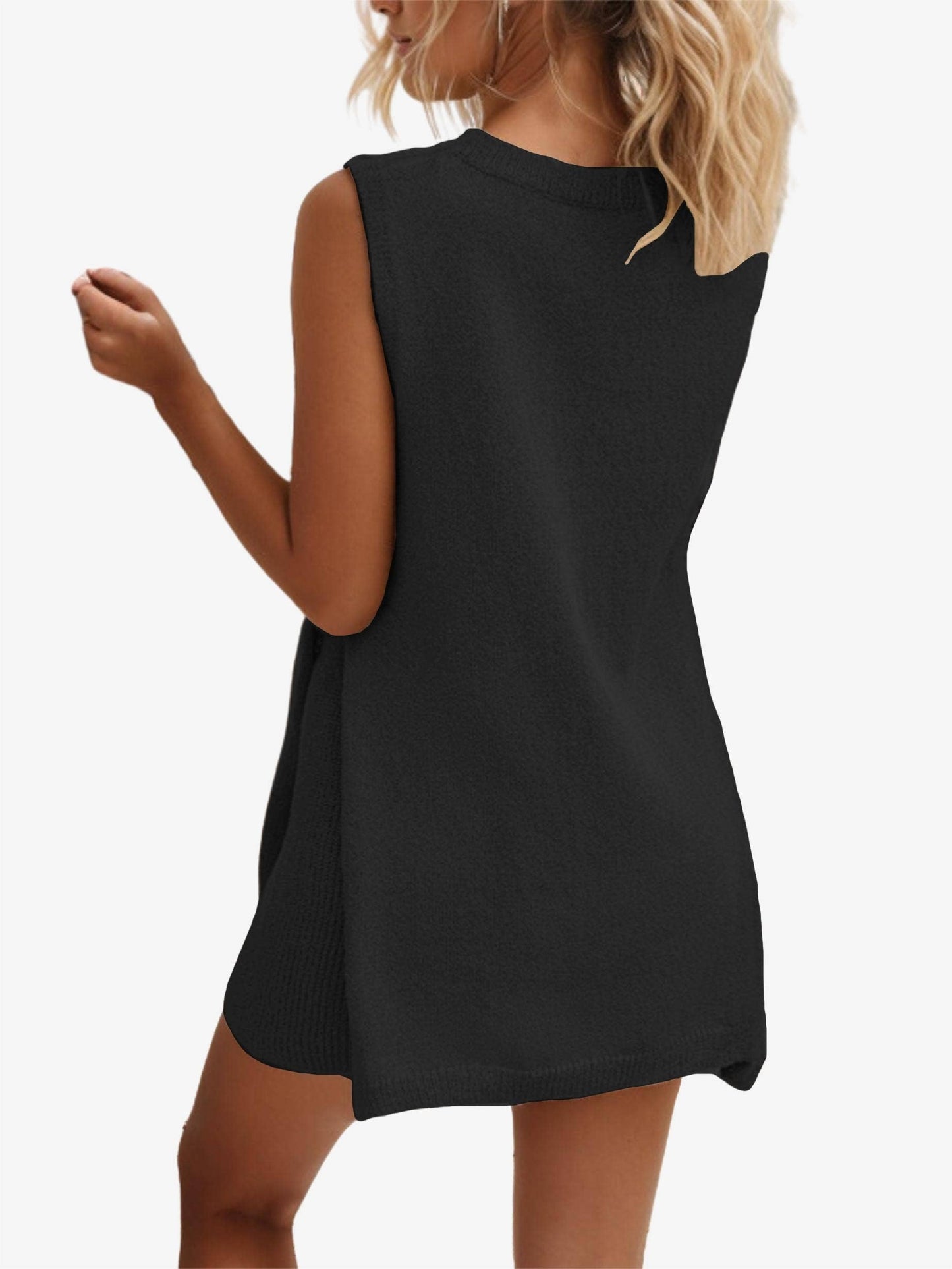 Leisure round neck sleeveless knitted dress set