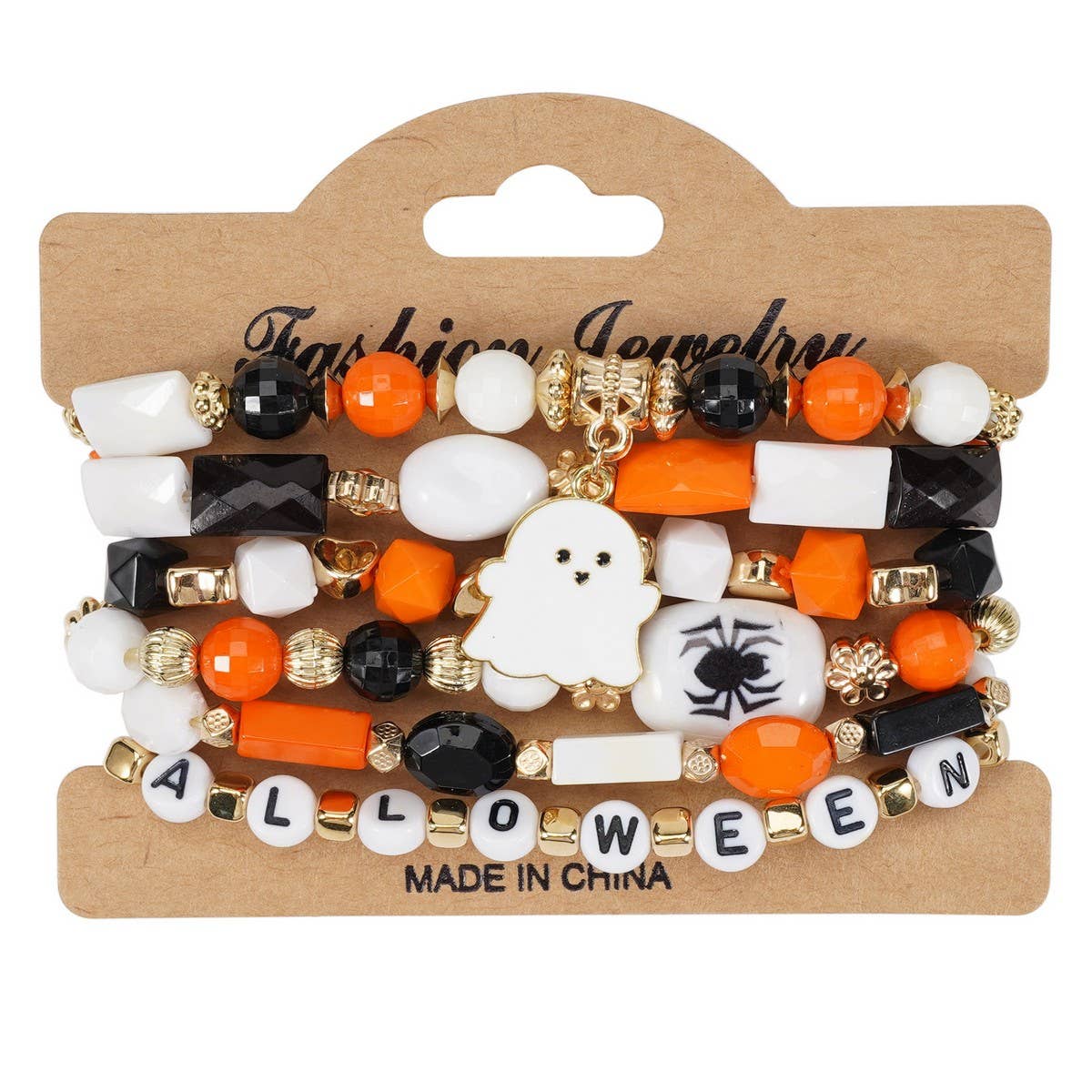 HALLOWEEN PUMPKIN GHOST BEADED BRACELET