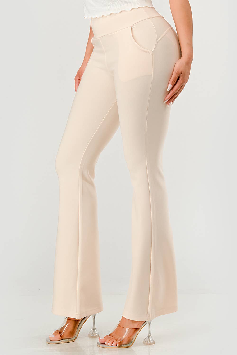 Womens Tummy Control Butt Sculpting Flare Pants With Pockets - Red