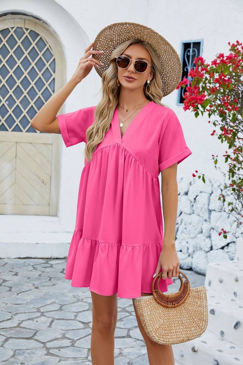 V Neck Tiered Short Sleeve Dress