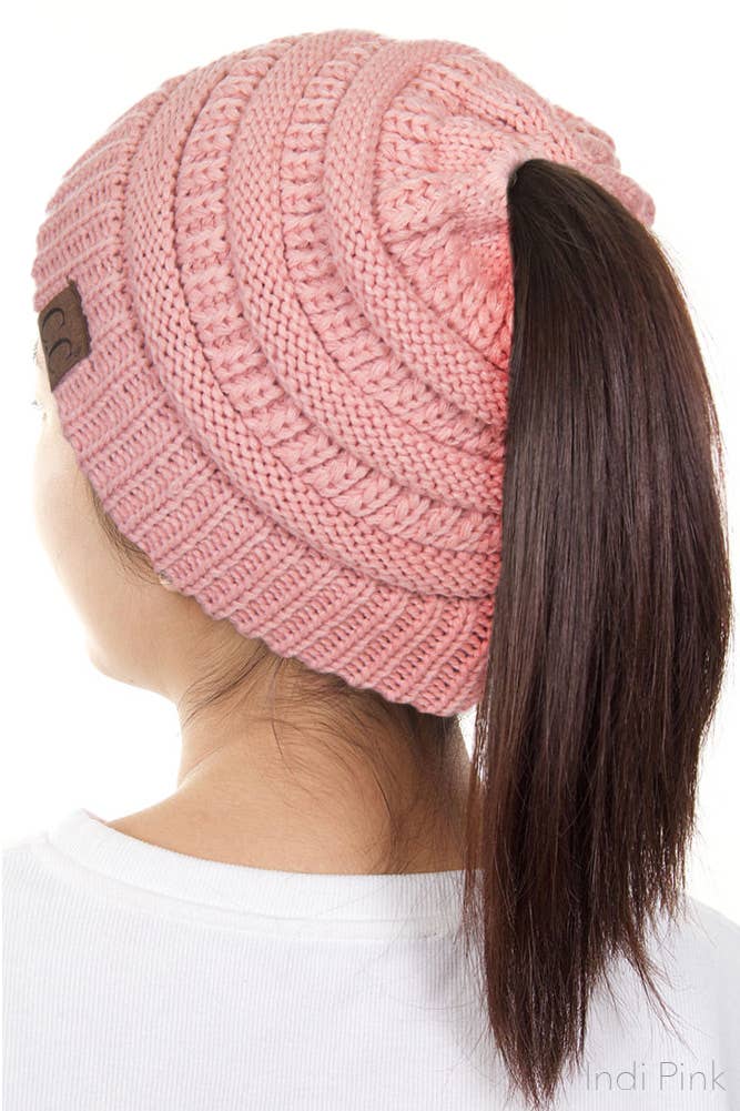 C.C Solid Color Ponytail Messy Bun Beanie