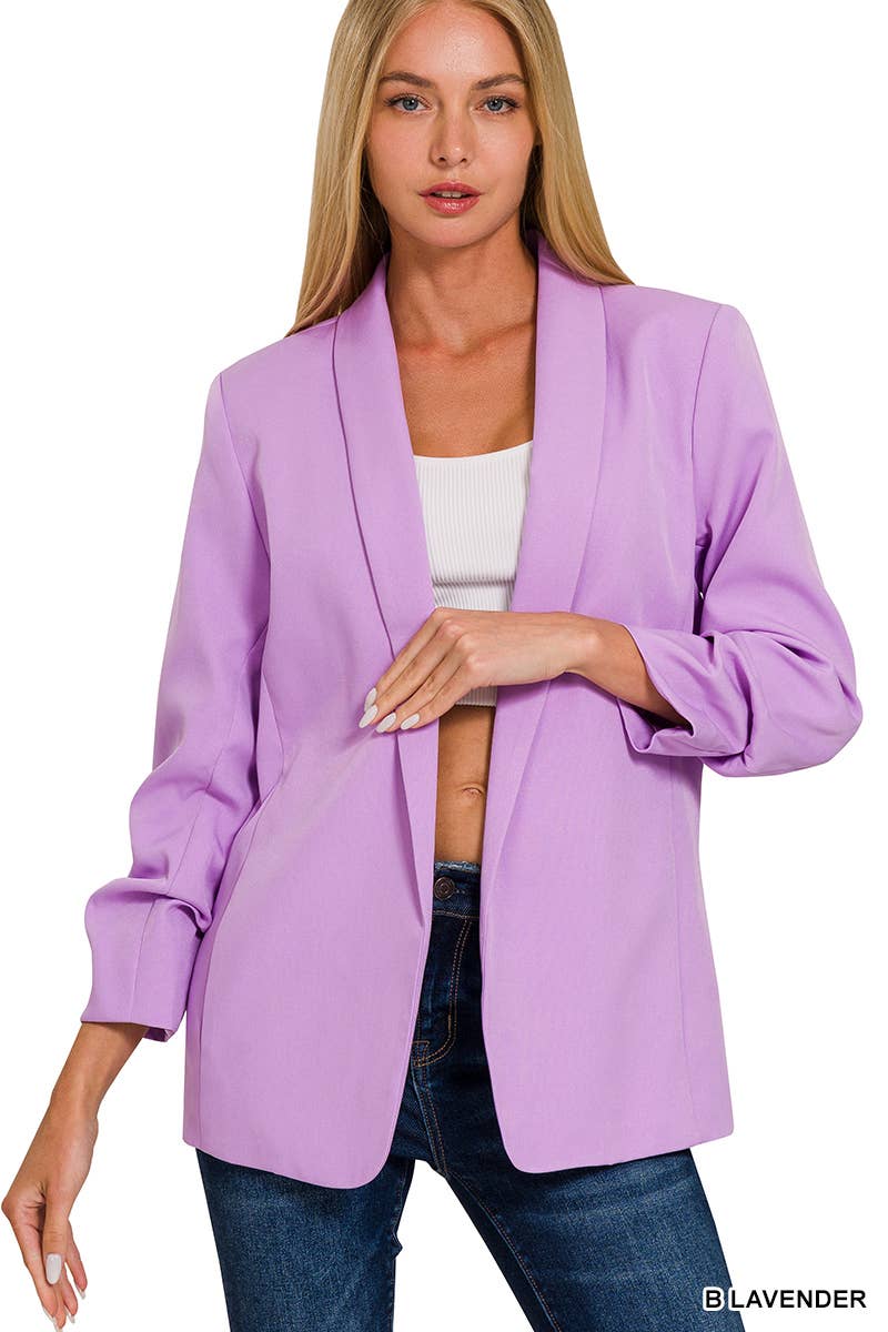 Zenana WOVEN OPEN FRONT CLASSIC BLAZER - Black