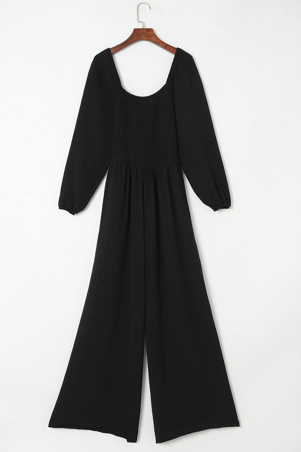 Smocked Long Sleeve Pocketed Jumpsuit